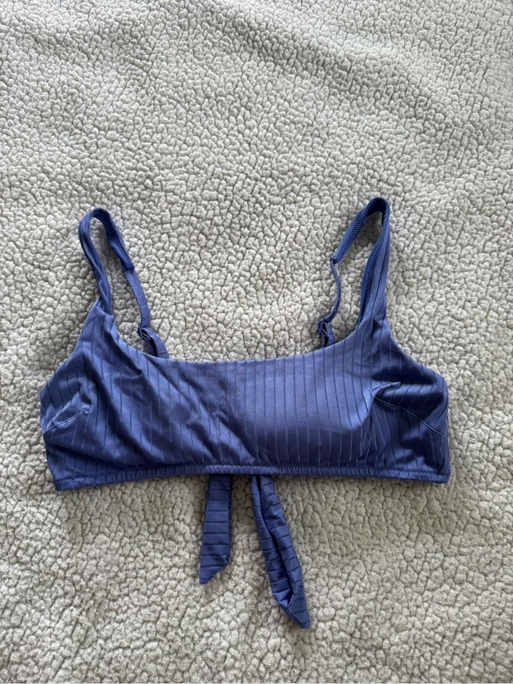 Ribbed Blue Tie Back Bikini Top